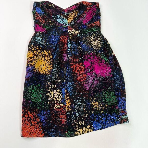 Shoshanna Strapless Mini Dress Womens 2 Multicolor Silk Fully Lined Gathered - Picture 10 of 11